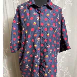 90s Vintage ABC Looney Tunes 100% Washed Silk Top Polka Dot Bugs Tweety Large